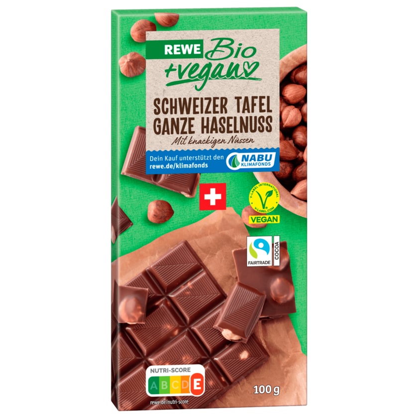 REWE Bio + vegan Schokolade Ganze Haselnuss 100g